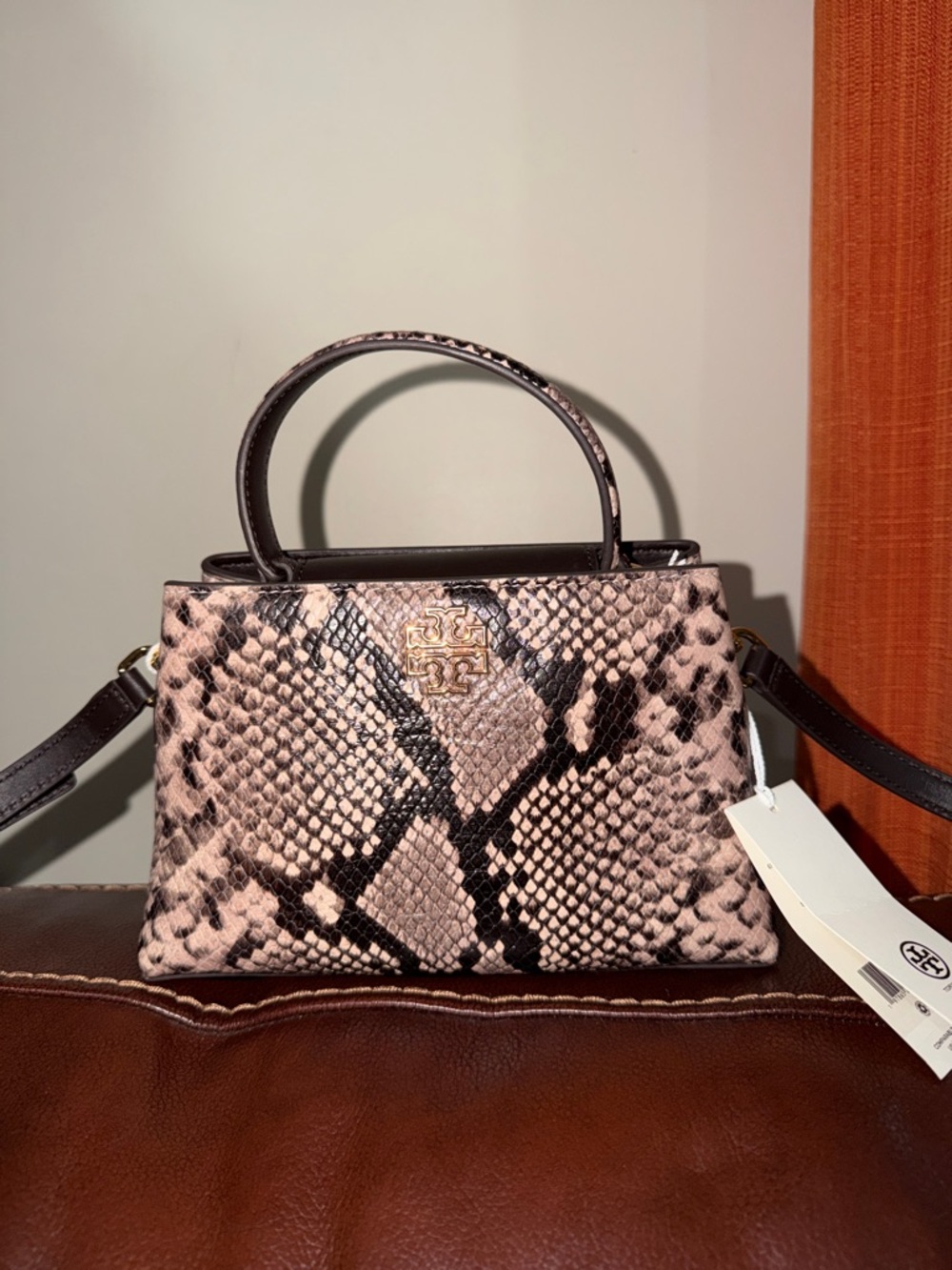 ‼️NEW Tory Burch Britten Snake Embossed Leather Mini Satchel Crossbody Bag